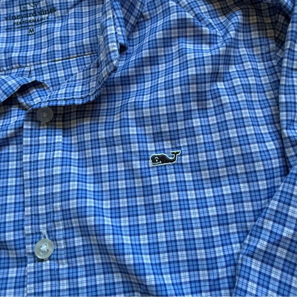 Boys M 12/14 Vineyard Vines Performance Gingham Check Button Down Blue White - Picture 3 of 3